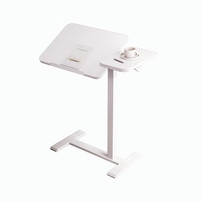 Overbed Table with Wheels, Adjustable Height Rolling Bedside Desk, Mobile Laptop Stand and Tilting Tray Table for Bed Sofa and Hospital Use (White+26-38''h) - color: White+26-38''h