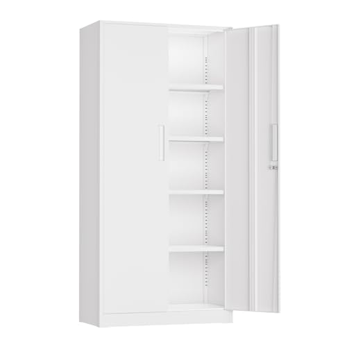 Oakmont Metal Storage Cabinet for Tool Organization, 72" Lockable Garage Storage Cabinets with 2 Doors and 4 Adjustable Shelves, Locking File Cabinet for Office, Home, School (72“ Standard-White) - color: White, size: 72" H x 32" W x 16" D
