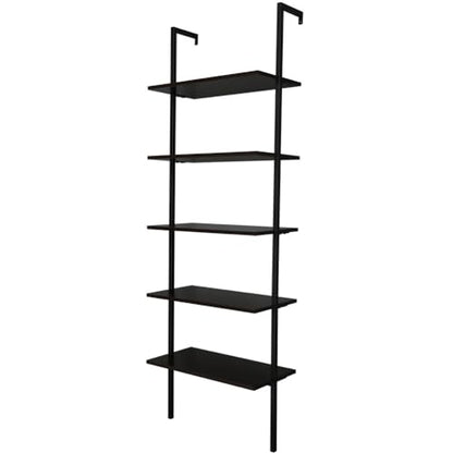 Ladder Shelf Bookshelf, 5-Tier Industrial Bookshelf with Metal Frame and Wood Board, Wall Mounted Bookcase Open Shelf Organizer for Living Room,Home Office, Bedroom,Walnut&Black - color: Walnut & Black