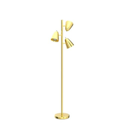 QiMH Tree Floor Lamp with 3 Light Bulbs, Standing Tall Pole Lamps for Living Room Bedroom Office, Reading Stand up Lamps with 3 Adjustable Arms, Brushed Gold - color: Brushed Gold