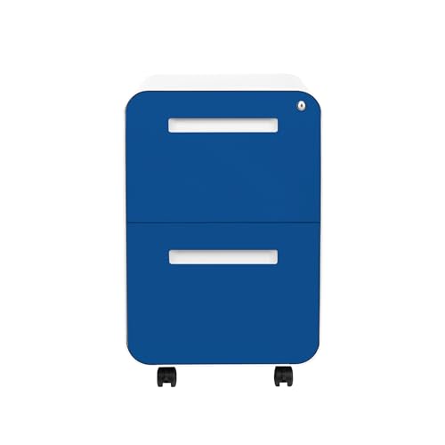 Laura Davidson Furniture Stockpile 2 Drawer Mobile File Cabinet with Lock - Under Desk Metal Filing Cabinet, Legal/Letter File Folders, Wheels and Stationary Feet, Pre-Assembled, Blue Faceplate - color: Blue