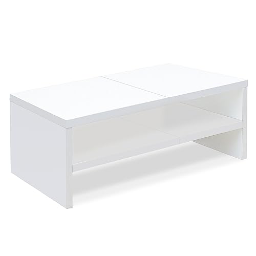 TEAMIX 20 inch White Monitor Riser Stand - 2 Tiers, Wood Desktop Bookshelf - color: White, size: 20 x 9.5 x 6.7 inches