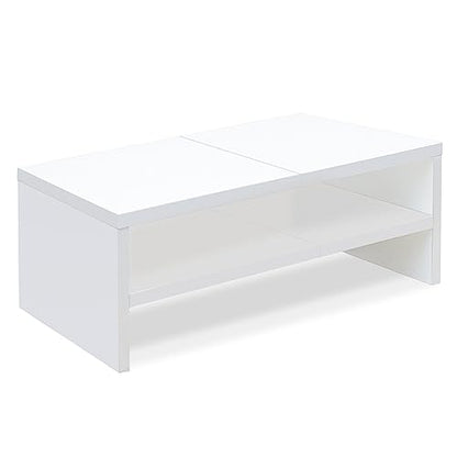 TEAMIX 20 inch White Monitor Riser Stand - 2 Tiers, Wood Desktop Bookshelf - color: White, size: 20 x 9.5 x 6.7 inches