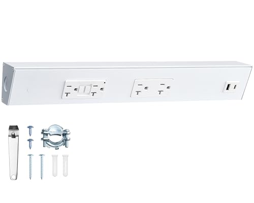 16 in Under Cabinet Hardwired Power Strip with GFCI Outlet | 2500W Rating, 20A GFCI + 20A TR Outlet with USB-A & USB-C, Recessed Power Strip with Angled Outlet Design, ETL Listed - color: White, size: 1 Pack