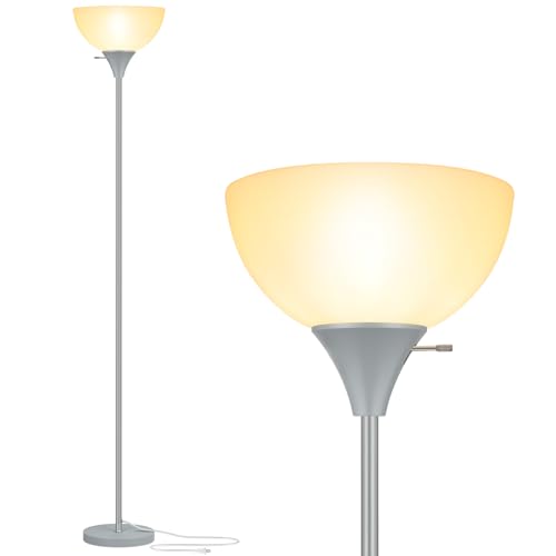Coucrek Floor Lamp, LED Standing Lamps with White Plastic Shade, Corner Floor Lights for Living Room Bedroom, Rotary Switch, Bulb not Included, Grey - color: Silver Grey