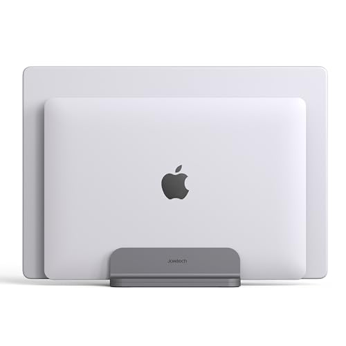 JOKItech Dual Aluminum Vertical Laptop Stand Organizer, Sturdy Notebook Computer Holder Stand Compatible with New Liquid Retina XDR Apple MacBook Air/Pro/Neo, Mac mini, Apple TV & iPad Pro - Spacegray - color: SpaceGrey