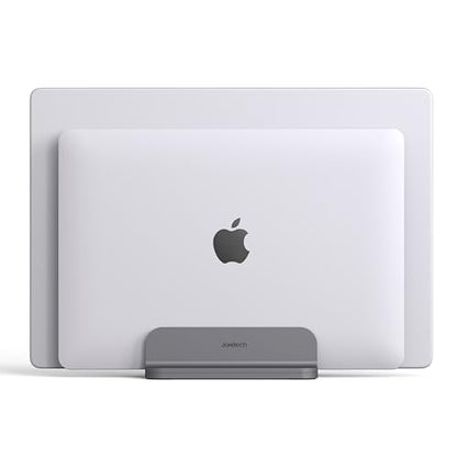 JOKItech Dual Aluminum Vertical Laptop Stand Organizer, Sturdy Notebook Computer Holder Stand Compatible with New Liquid Retina XDR Apple MacBook Air/Pro/Neo, Mac mini, Apple TV & iPad Pro - Spacegray - color: SpaceGrey