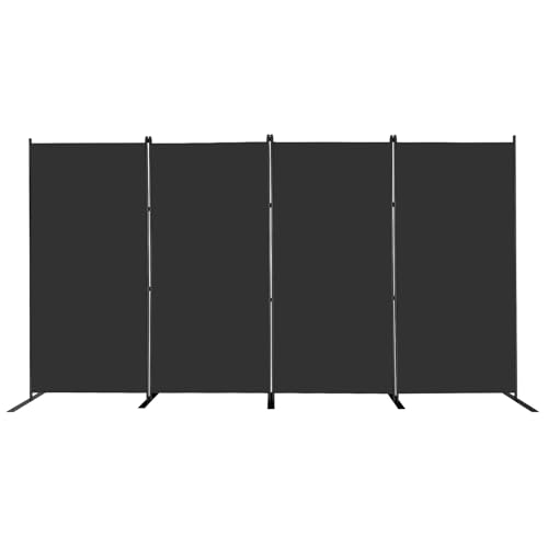 MAYOLIAH 4 Panels Folding Room Divider 6ft Tall Freestanding Privacy Screen - color: Black, size: 34"-4 Panel-Flat Base