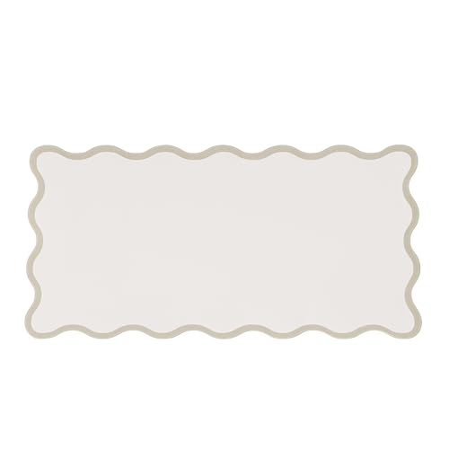 Scalloped Desk Mat, 31.5" x 15.7", PU Leather, Waterproof Anti-Slip, Cute Aesthetic Desk Pad for Office/Home/Game/Vanity (Beige, 31.5" x 15.7") - color: Beige