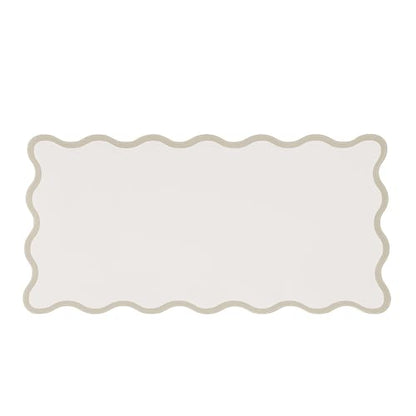 Scalloped Desk Mat, 31.5" x 15.7", PU Leather, Waterproof Anti-Slip, Cute Aesthetic Desk Pad for Office/Home/Game/Vanity (Beige, 31.5" x 15.7") - color: Beige