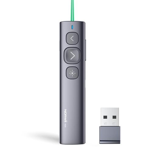 Norwii N95 Presentation Clicker with Red Laser Pointer for Presentations | PowerPoint Clicker for Presentation Remote, Long-Range Wireless Presenter Pointer, Rechargeable Slide Advancer for PC/Laptop - color: Green Light, size: USB-A
