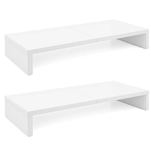TEAMIX 2 Pack White Monitor Stand Riser 20 inch, Wooden Desktop Stand Shelf | For 2 Monitors, Laptop, Printer, TV, PC Tower, Full Keyboard Storage Underneath, Desk Organizer for Home Office Gaming Vanity - color: White, size: 2 Pack-20 inch