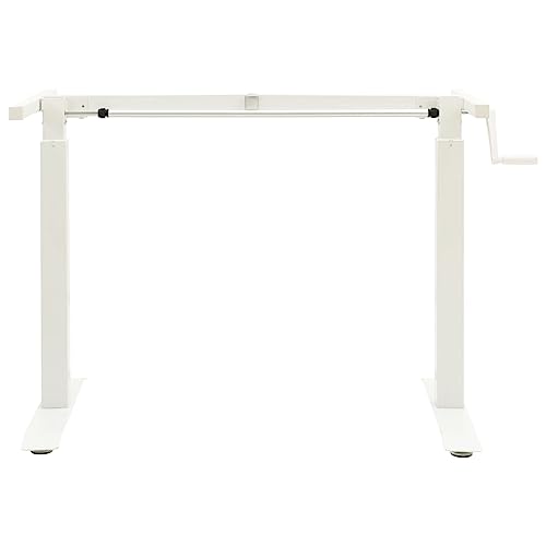 Manual Height Adjustable Desk Frame with Hand Crank, Powder-Coated Carbon Steel, Width 40.2"-63", Height 28"-44.5", for Desks 47.2"-70.9" Wide - color: White