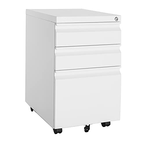 MIIIKO 3 Drawer File Cabinet, Rolling File Cabinet Under Desk, Metal Filing Cabinets for Home Office, Deep Drawers for Hanging Legal Letter Folders, Full Assembled Except Casters - color: White, size: 3 Drawer-14.57"W -Mobile-b