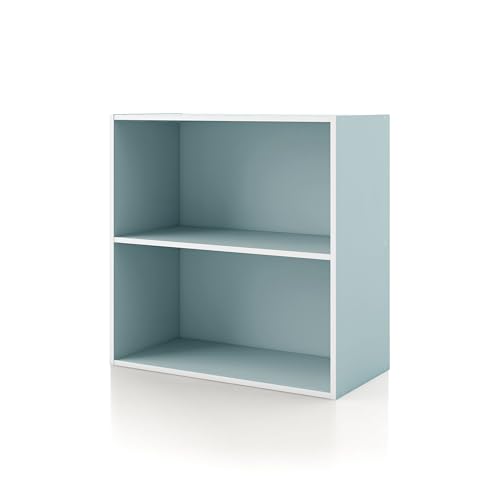 Homes: Inside + Out Apexa 2-Tier Cube Storage Organizer Shelves, Stackable Wood Bookcase Fits Cubby Bins for Organization, Dorm Teen Room Decor & Home Office, Light Blue - color: Light Blue, size: 2-tier
