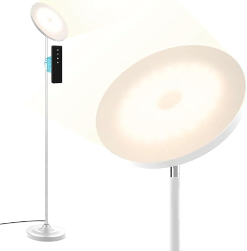 hanaking 30W/2600LM Bright Floor Lamp with Remote Control, RGB Color Changing Torchiere Floor Lamp, Stepless Adjust Color Temperatures and Brightness for Bedroom and Play Room - color: Matte White