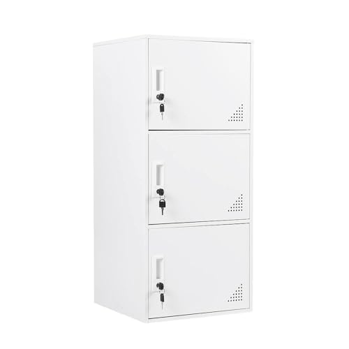 Student Locker Organizer, Multi-Door Steel Locker, Small Locking Cabinet Storage Organizer, Office File Cabinet, Home Locker, Gym Locker, Metal Storage Locker (3 Door, White) - color: 3 Door White
