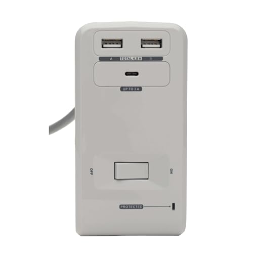 Tripp Lite 6 Outlet Desk Clamp Surge Protector Power Strip, USB Charging Ports USB-A & USB-C, 8 ft. Cord, 1080 Joules, Light Gray, Lifetime Limited Warranty & $50, 000 Insurance (TLP648USBC) - style: U-Mount