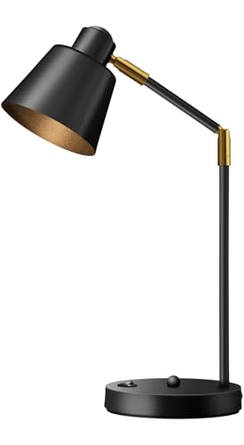 Anxingtools LED Desk Lamp with Dual USB Charging Ports, 100% Metal, 270° Swivel Arms, Soft White Light (3000K), Bedside Reading Lamp, Home Office Lamp (Black) - color: Black