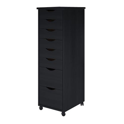 Jela-USA Solid Pine Wood 8 Drawer Rolling Cart, Black - color: Black, style: unspecified