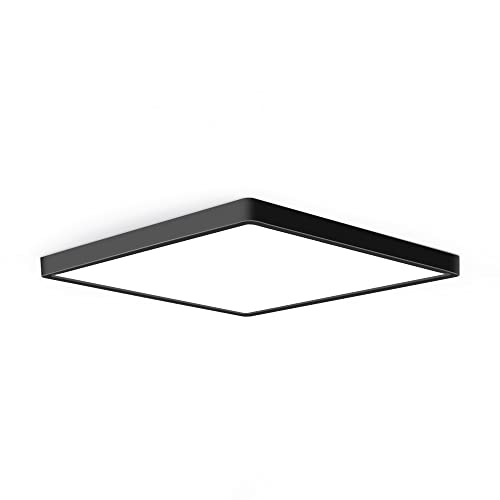 12inch 24W LED Flush Mount Ceiling Light, 5000K Square LED Ceiling Light, Black Flat Panel Lights for Bedroom, Kitchen, Living Room - color: Daylight White, size: Square-Black