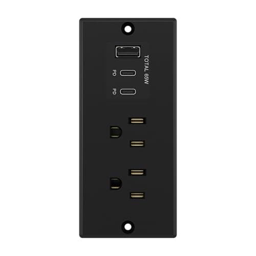 LIDER Rectangle Desktop Power Grommet with USB-C PD60W & USB-A, Matte Black | USB Combined Output 65W, ETL Listed, Auto-Slide Cover, 6.5ft Cord, Desk Charging Station, Thermoplastic, Delivery - color: Black, size: 65W USB 1A2C