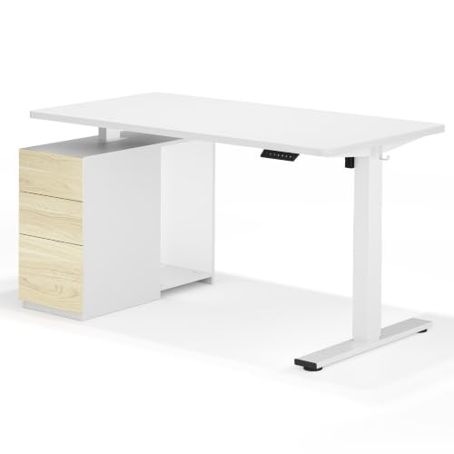 FLEXISPOT EN2 55"x28" Standing Desk Bundle with Storage Cabinet, White - color: White Top + White Frame, size: 55x28 | Cabinet