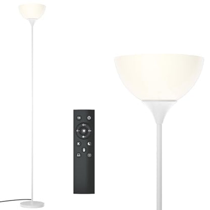 PESRAE Floor Lamp, Remote Control, Stepless Brightness & Color Temperature - color: Matte White