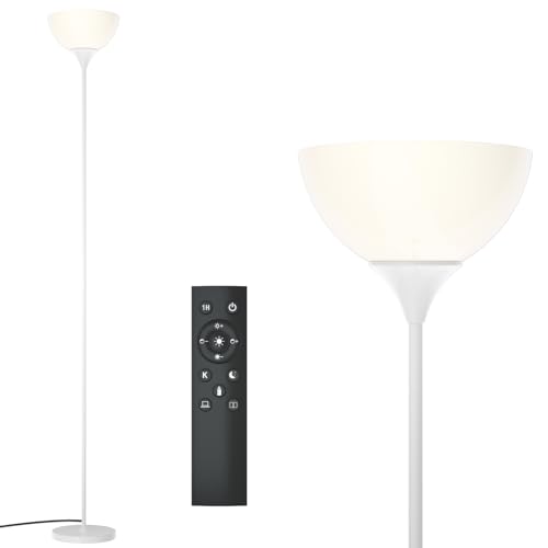 PESRAE Floor Lamp, Remote Control, Stepless Brightness & Color Temperature - color: Matte White