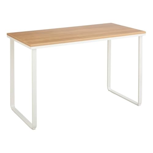 Pemberly Row Mid-Century Metal Workstation, 47.25" Wide, Maple Finish, Wood Laminate Top, Steel U-Shaped Legs, Modern Desk for Home Office or Workspace, Durable Construction with Ample Surface