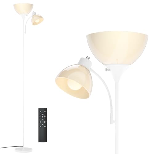 GERGO Torchiere Floor Lamp with Remote Control and Adjustable Reading Light - color: White
