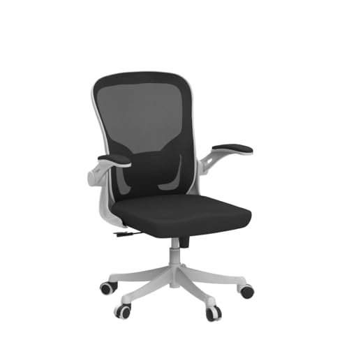 Monhey Office Chair - Ergonomic Office Chair with Lumbar Support & Flip Up Arms Home Office Desk Chairs Rockable High Back Swivel Computer Chair White Frame & Black Mesh Study Chair - color: White+black