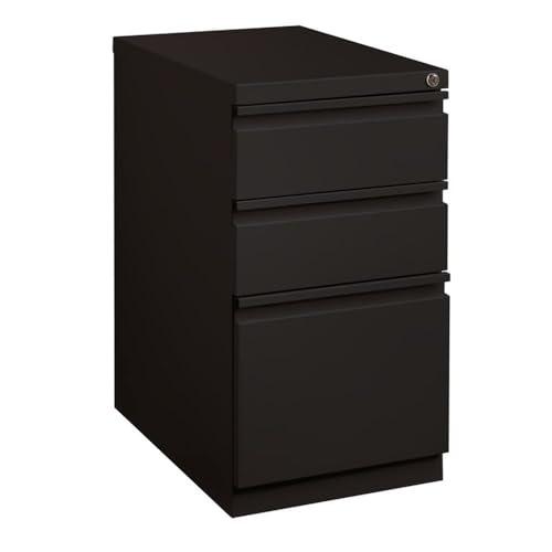 Pemberly Row Mobile 3-Drawer Filing Cabinet, 23" D, Steel, Black, Box/Box/File, Full Extension Drawers, Hidden Casters, Lockable, Letter-Size Hanging File Storage, Commercial Office Use - color: Black