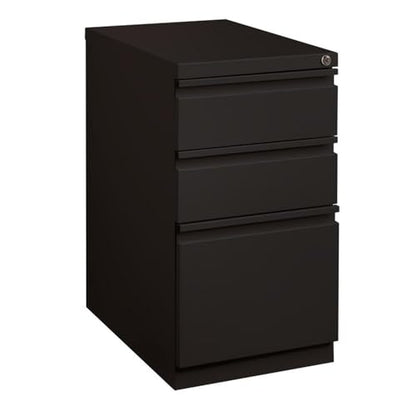 Pemberly Row Mobile 3-Drawer Filing Cabinet, 23" D, Steel, Black, Box/Box/File, Full Extension Drawers, Hidden Casters, Lockable, Letter-Size Hanging File Storage, Commercial Office Use - color: Black