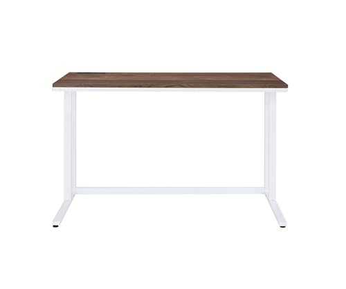 Penau Writing Desk Walnut and White Finish, Built-in USB Port and Power Outlet, Engineered Wood Top with Metal Frame, Open Base Knee Space, 47 x 24 x 30 Inchs, Weight Limit 70lbs