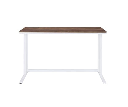 Penau Writing Desk Walnut and White Finish, Built-in USB Port and Power Outlet, Engineered Wood Top with Metal Frame, Open Base Knee Space, 47 x 24 x 30 Inchs, Weight Limit 70lbs