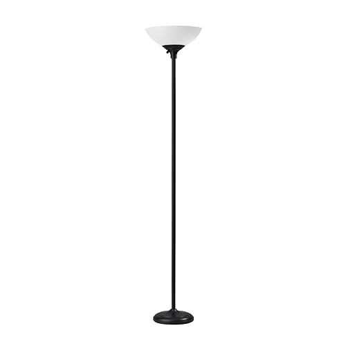 Adesso Dual-Socket Floor Lamp, Black & Frosted White, 3-Way, 71” - color: Black