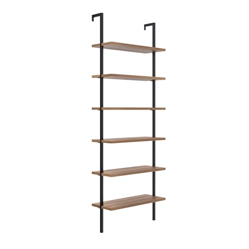 Nathan James Theo 6-Shelf Tall Bookcase, Wall Mount Bookshelf with Reclaimed Oak Wood and Industrial Metal Frame, Reclaimed Oak/Matte Black, Set of 3 - color: Oak/Matte Black, size: Set of 3