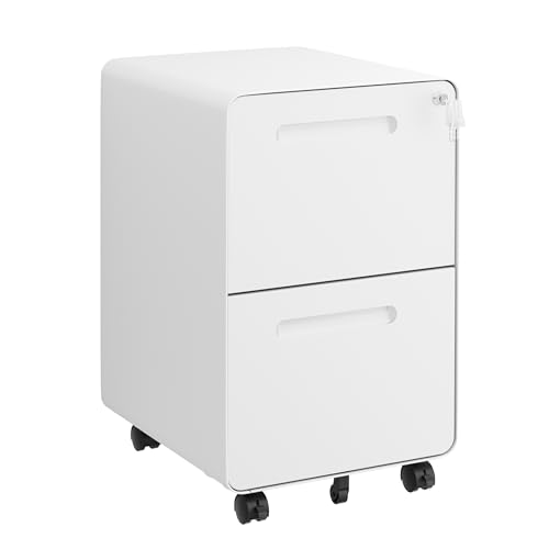 2 Drawer Mobile File Cabinet with Lock and 4 Keys | Metal Filing Cabinet for Home Office, Under Desk, Pre-Assembly, File Drawer, Letter/Legal/A4 Hanging File Folders - color: White, size: 25.8"H*15.7"W-2 Drawers