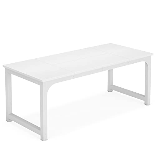 Tribesigns Modern Computer Desk, 70.8 x 31.5 inch Large Office Desk Computer Table Study Writing Desk Workstation for Home Office, White Metal Frame - color: White, size: 70.8*31.5 inch