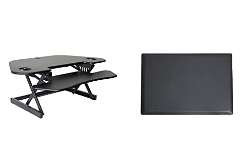 Rocelco 46" Height Adjustable Corner Standing Desk Converter with Anti Fatigue Mat BUNDLE, Quick Sit Standup Dual Monitor Riser, Computer Workstation-Keyboard Tray, (R CADRB-46-MAFM), Black - color: Black, style: Riser + Floor Mat