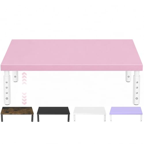 ECOLOVI Adjustable Wood Computer Monitor Stand Riser, Office Desk Organizer and Accessories for Monitor, Laptop, PC, Printer, Office Desk Accessories Workspace Organizer for Home Office Supplies, Pink - color: Pink, size: 1-Tier