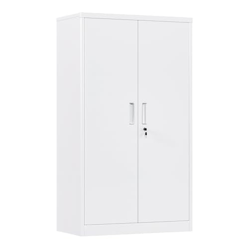 55" H Metal Garage Storage Cabinet,Lockable Steel Storage Cabinet with 3 Adjustable Shelves,Assembly Required, Warehouse,Office,Home, White - color: White, size: 15.75" D × 31.50" W × 55.12" H.