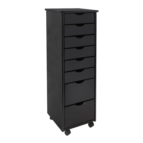 Jela-USA Solid Pine Wood 8 Drawer Rolling Cart, Black - color: Black, style: unspecified
