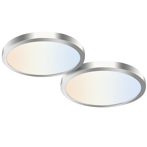 hykolity 12 Inch Selectable CCT LED Round Flat Panel Light,2 Pack | 24W 3000K/4000K/5000K, Edge-Lit Flush Mount Ceiling Light Fixture for Kitchen, Bedroom, Laundry and Closet Room,Brush Nickel - color: Brush Nickel, size: 12 inch