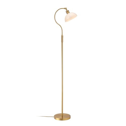 O’Bright Heritage - Banker’s Floor Lamp, 3-Level Touch Dimming, Adjustable Tilt Shade, Removable Lampshade Design, E26 Socket with 6W Dimmable LED Bulb, White Jade Glass Shade, Antique Brass - color: Antique Brass-White Glass