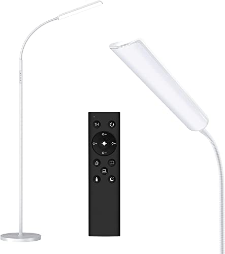 LED Floor Lamp, Stepless Adjustable 3000K-6000K Colors, White | Bright 15W Floor Lamps for Living Room with 1H Timer, Reading Standing Lamp with Remote & Touch Control, Home Office - color: White