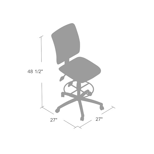 Benzara Reza Swivel Drafting Stool, Footring, Black Faux Leather, Contoured