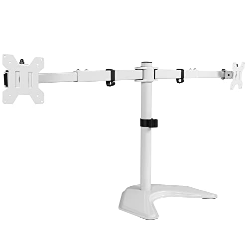 VIVO Premium Dual Ultra Wide LCD LED 27 to 38 inch Monitor Desk Stand, Heavy Duty, Free-Standing Telescoping Arms, Flush Wall Setup, Fits 2 Screens, White, STAND-TS38BW - color: White