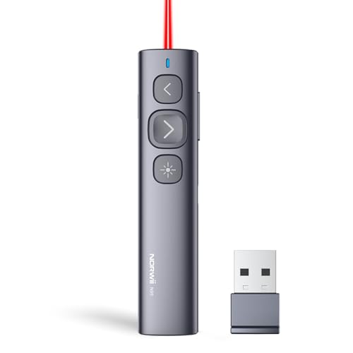 Norwii N95 Presentation Clicker, PowerPoint Clicker for Presentation Remote, Rechargeable Wireless Presenter Pointer, Slide Advancer for PC/Laptop/e-Book in Classroom, Auditorium, Church (Red, USB-A) | PowerPoint Clicker for Presentation Remote, Long-Rang